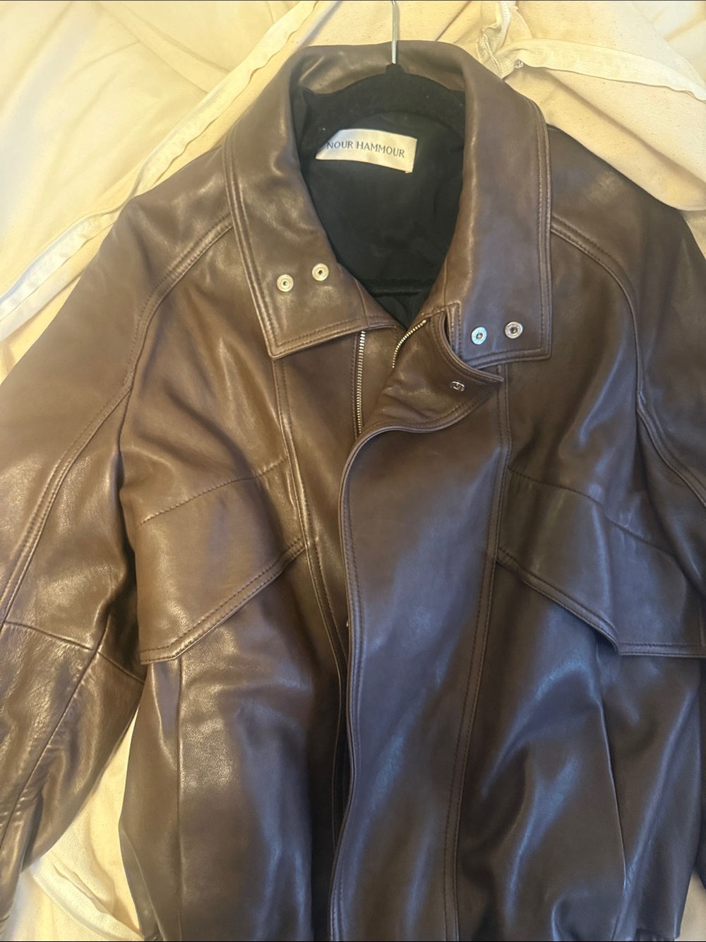 Sold Out Brown Nour Hammour Artiste Leather Bomber Jacket - Picture 5 of 5